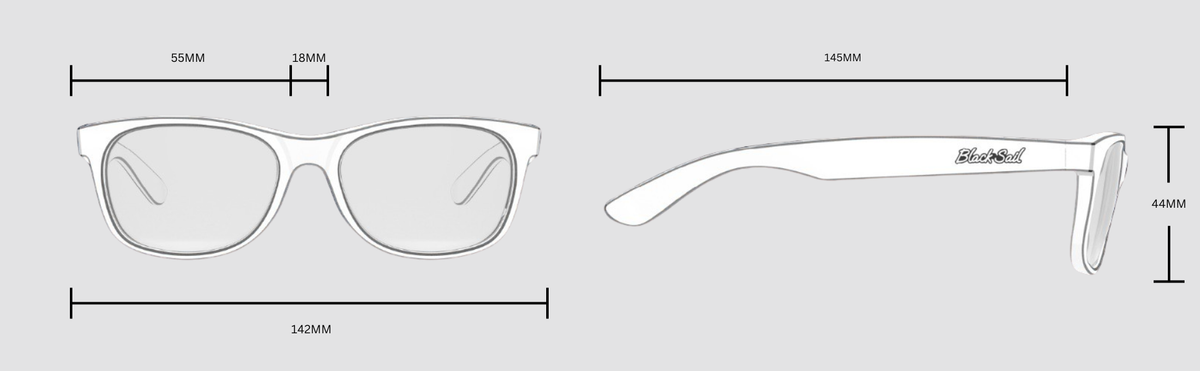 Jib frame shape: 55 millimeter lens, 18 millimeter bridge, 145 millimeter temple